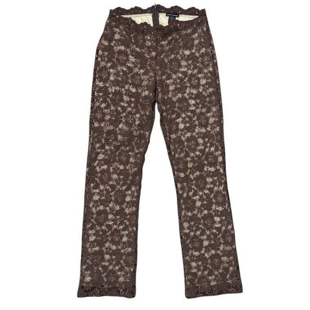 Vintage MODA INTERNATIONAL Lace Pants Zip Brown Boho Fairy Floral USA Made Sz 6